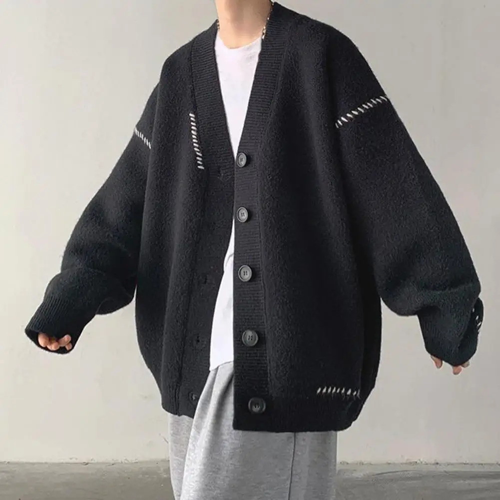 Stylish Men Coat Knitwear Sweater Solid Color Loose Oversized Autumn Thermal 241018