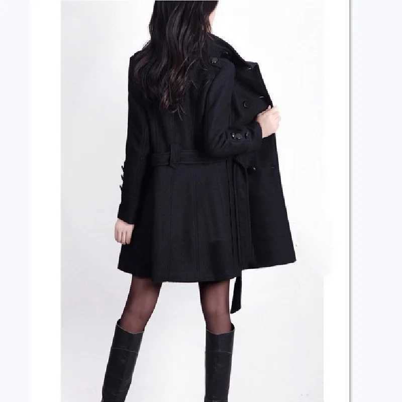winter woolen coat with belt women new ladies autumn new Slim long sleeve woolen coats chic overcoatX241009