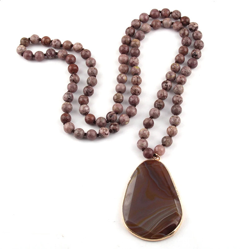 Fashion Bohemian Horde Jewelry Natural Stone Knot Necklace Facial Irregular Pendant Female Ethnic Necklace 241018