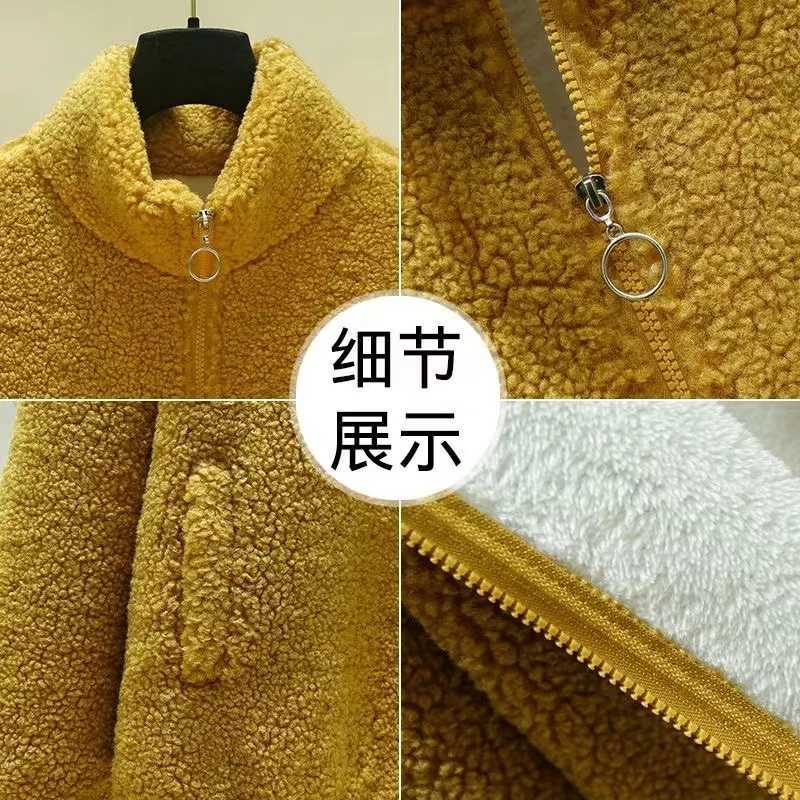 Korean Large Size 4XL Lamb Wool Female Coat Winter Zipper Middle Aged Mother Granular Velvet Top Loose Thickening Ladies JacketX241018
