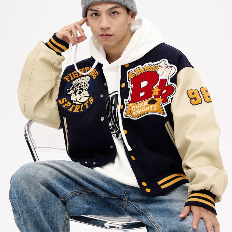 American Vintage Coat Unisex Spring Autumn Baseball Uniform Men Women Loose Embroidery Patchwork O-Neck Preppy Jacket
