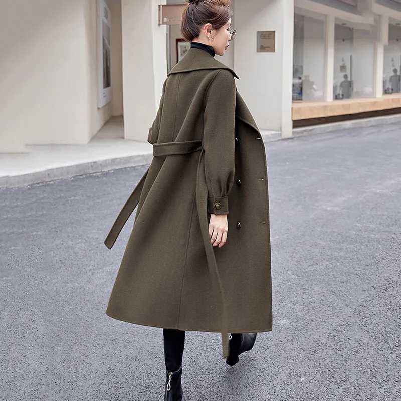 High-end Womens Double-sided Wool Coat Autumn Winter New Casual Trench Coats Female Long Woolen Coats Fashion Parker OvercoatX241009