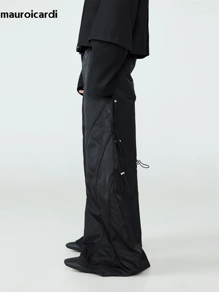 Mauroicardi Spring Autumn Long Loose Casual Baggy Black Wide Leg Pants Men with Elastic Waist y ner Emo Clothing 241018