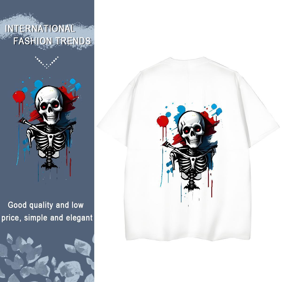 2024 DIY T Shirts Women 230g Cotton Breathable Soft Daily Wear skull Women Tshirts Popular Anime Print Top Tees