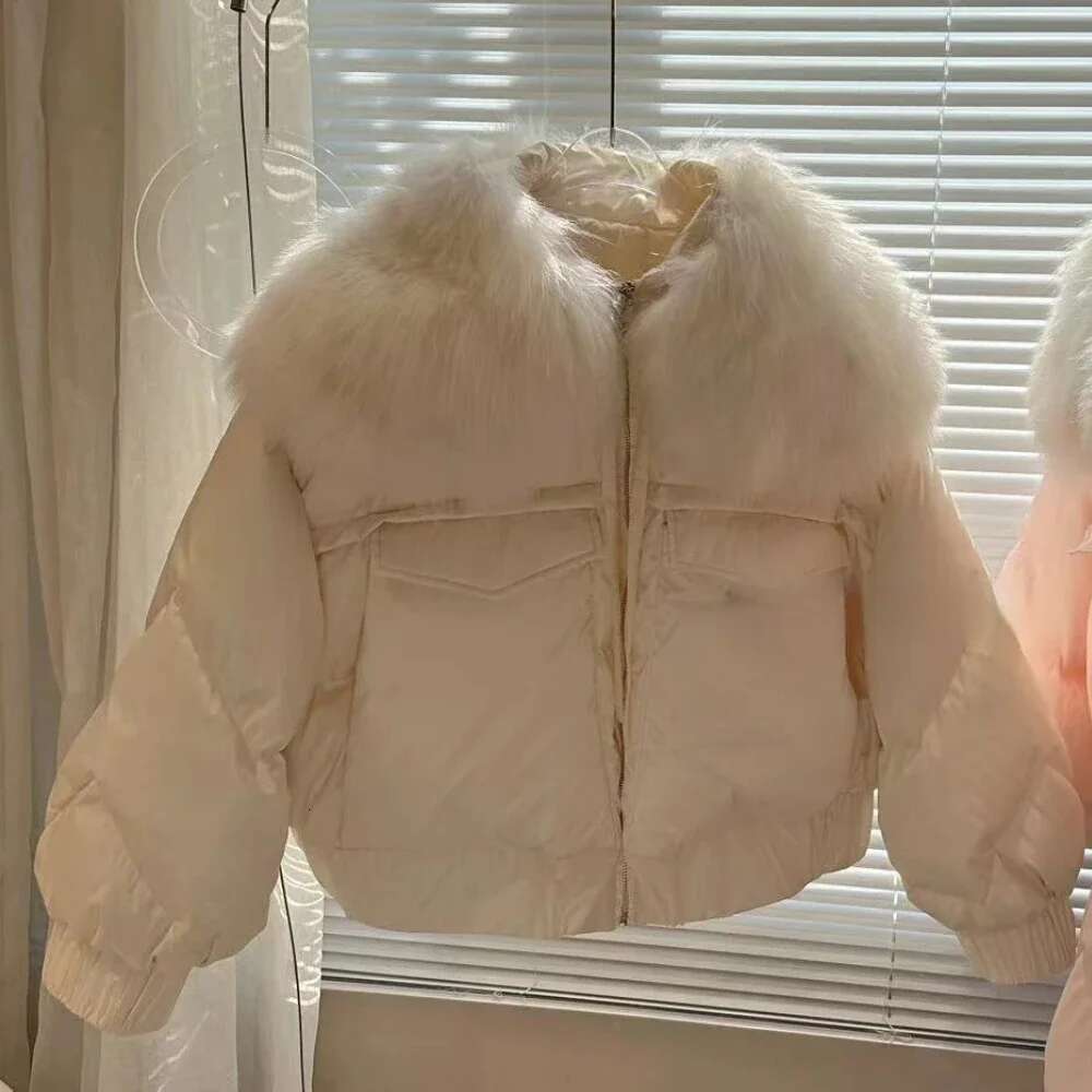 White Goose Down Real Fox Collar Coat Thick Parka Loose Natural Fur Jacket Fashion 2024 New Winter Women