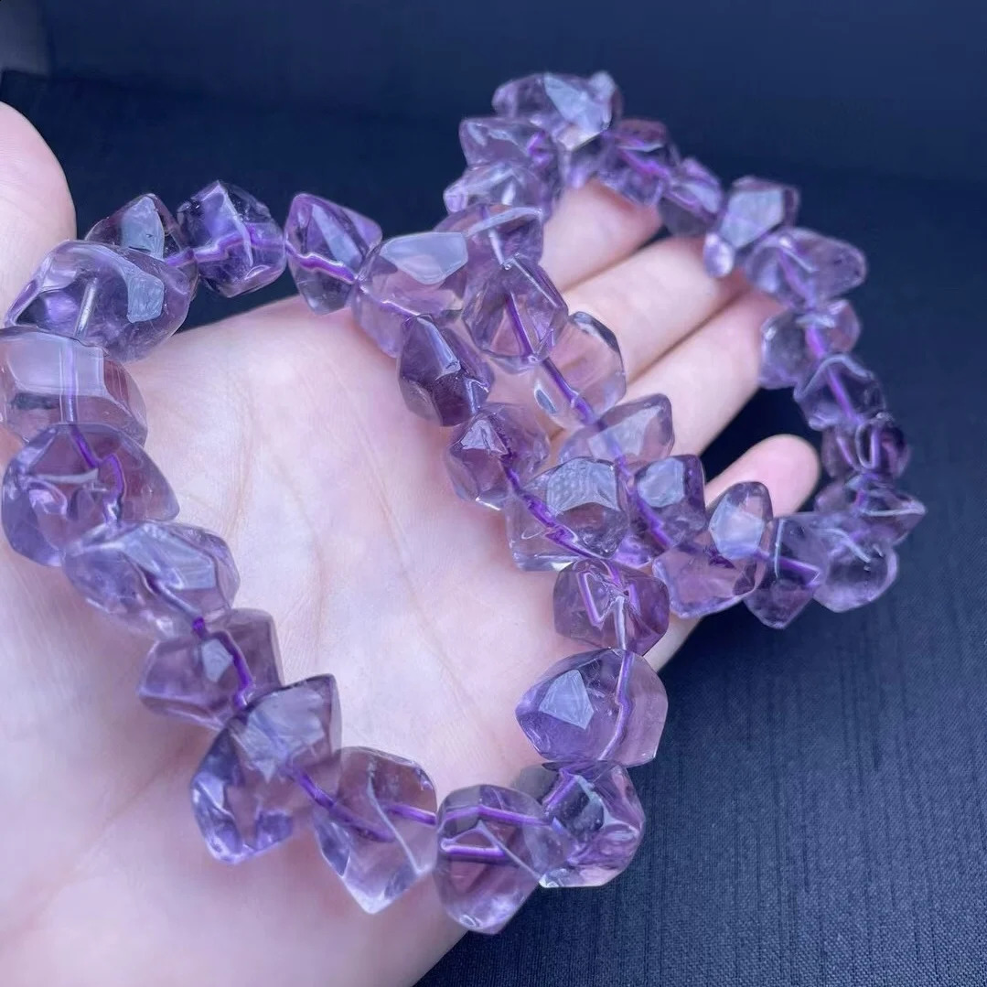 1 piece of Fengbaowu natural amethyst lemon bracelet with irregular shape beads spiritual healing stone fashionable jewelry gift 241018