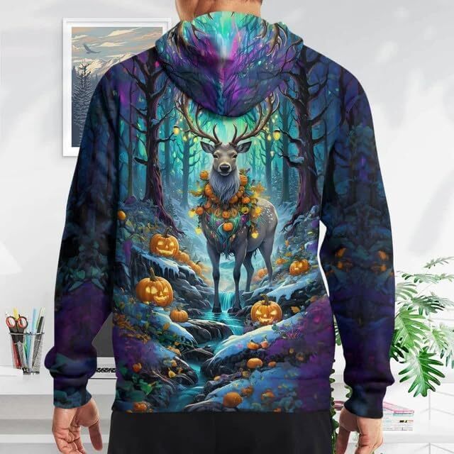 Hoodie for Mens Womens Animal Hoodies For Women Men 3D Pumpkin Halloween Thanksgiving Hooded Animal Print Sweatshirt Graphic