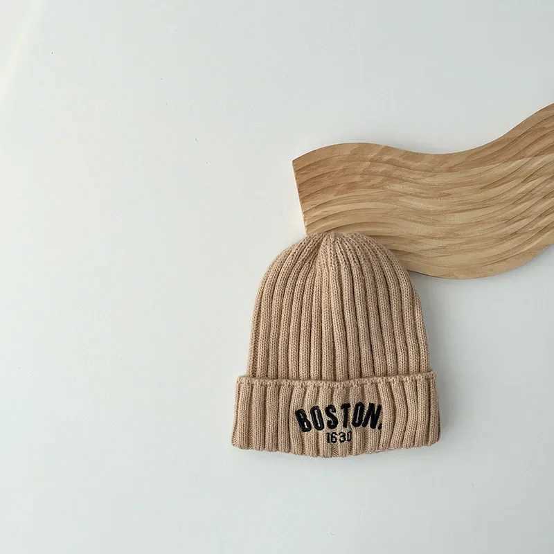 New BOSTON Letter Baby Hat Winter Warm Baby Boys Girls Hat Bonnet Soft Ear Protection Infant Toddler Knitted Kids Cap Beanies LX241018