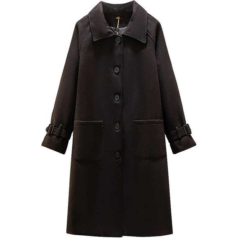 Women Woolen coat 2023 Autumn Winter Long Sleeve Casual Single Breasted Black Outwear Jackets Coat Plus Size 5xl 6xl 7xl 8xl 9xlX241009
