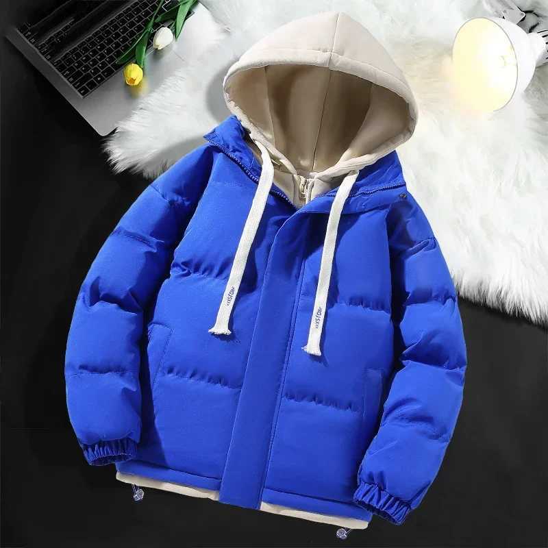 Men Hooded Cotton Coat2024 New Casual Hooded Fake Two-piece Design Down Cotton Warm Parka Korean Style Thick Mens Winter Jacket LX241018