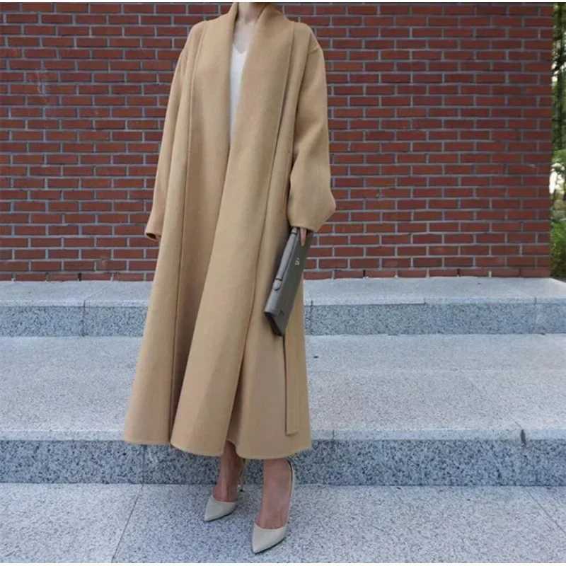 Elegant Women Woolen Coat Korea Chic Long Sleeve Loose White Wool Overgarment Coat 2023 Autumn Winter Kaschmir MantelX241009