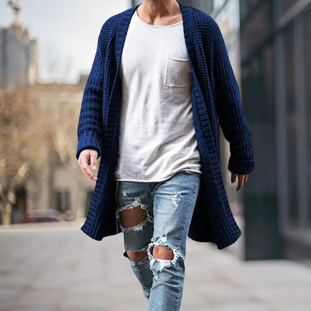 Mens Knitted Cotton Cardigan Fashion Long Sweaters Male Casual Solid Sleeve Slim Outwear Autumn Winter Warm Jacket 241018