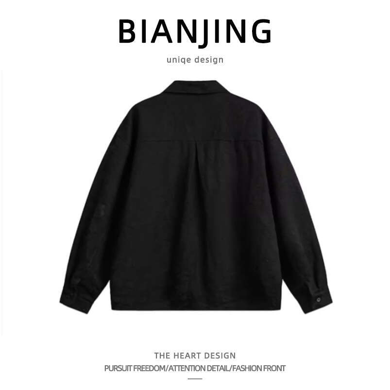 shanshi Men's shirts Chinese woven buckle design with hanging long sleeved for men couples in spring loose casual cool and versatile shirt trend