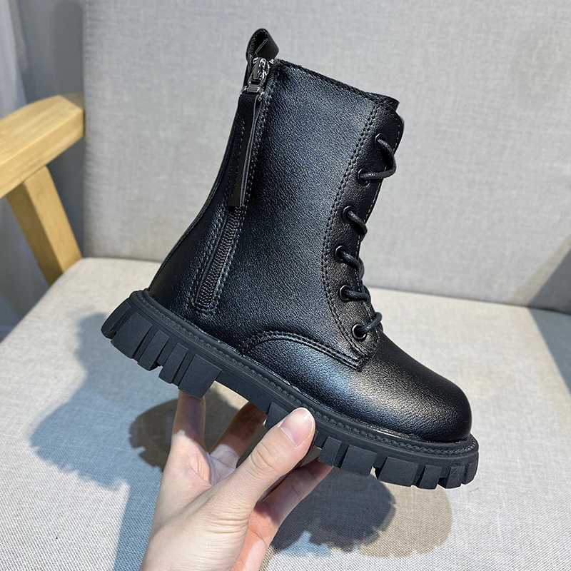 Boots Girls Short Leather Boots Side Zipper Non-slip Simple Kids Princess Shoes Children Fashion Boots Anti-Slippery Size 27-37 H241018