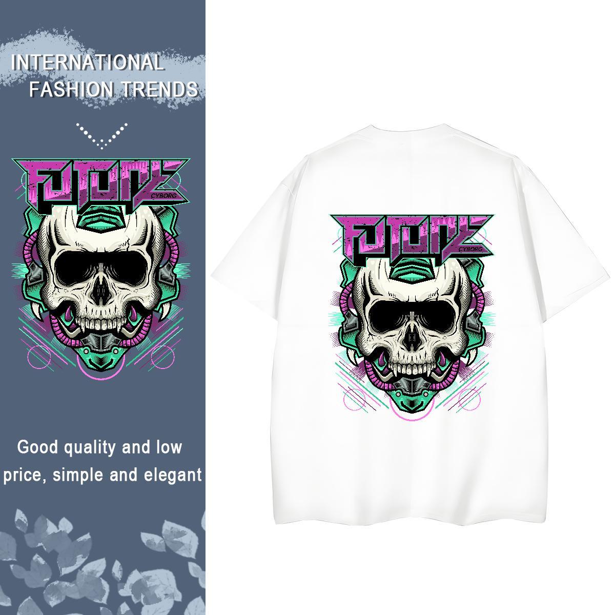 New Women T Shirts 100% Cotton 230g Breathable Soft Street skull Unisex Tshirts Wholesale Custom Print Oversized Tees Shirts
