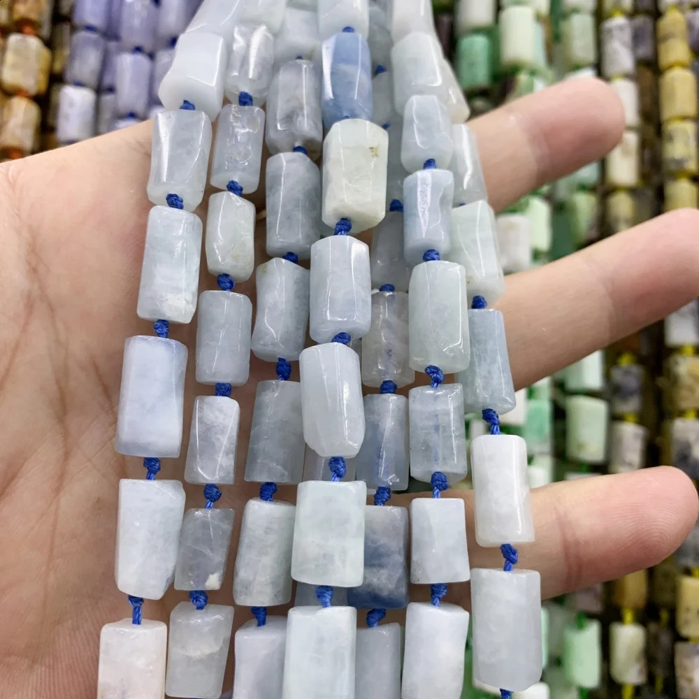 Natural Sea Blue Gemstone Tiger Eye Blue Lace Agate Bucket 8x14mm Iris Pine Bead DIY Bracelet Jewelry Making 241017