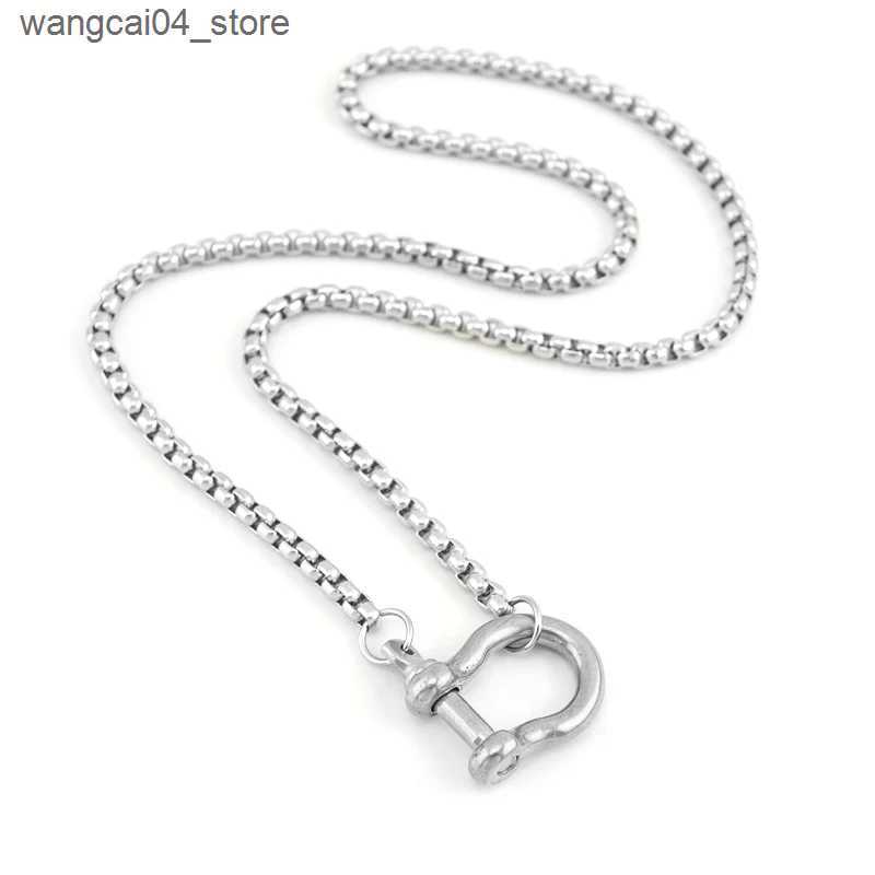 Chokers Stainless steel horseshoe charm necklace womens Rolo box chain gold necklace mens jewelry L240910