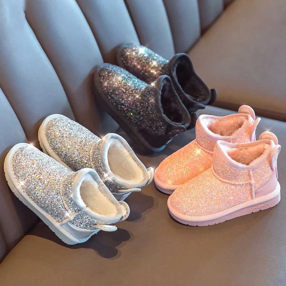 Boots Childrens snow boots girls rabbit fur warm boots baby cotton sports shoes sequined genuine leather princess fashion boots H241018