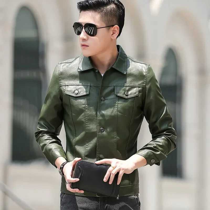 Korean fashion slim fit mens leather jacket mens new mens leather jacket casual jacket Y241018