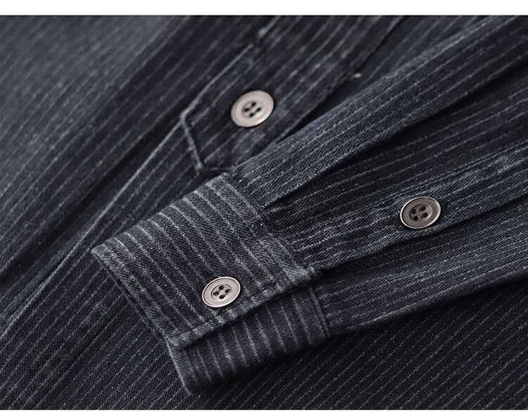 shanshi Men's shirts Vertical striped washed vintage autumn and winter handsome versatile workwear casual long sleeved denim shirt men's coa