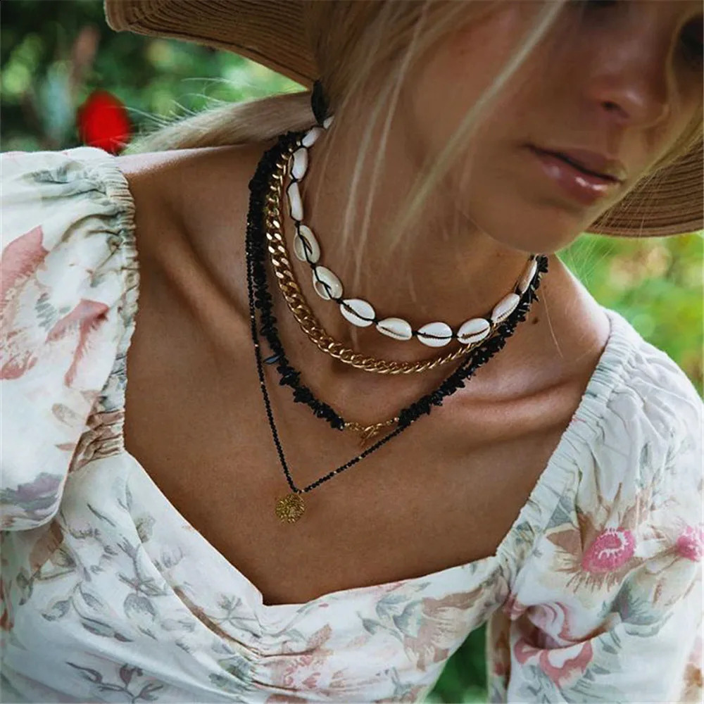Natural stone black quartz crystal irregular chips bead necklace female facial spinel necklace chain stacked party jewelry 241018