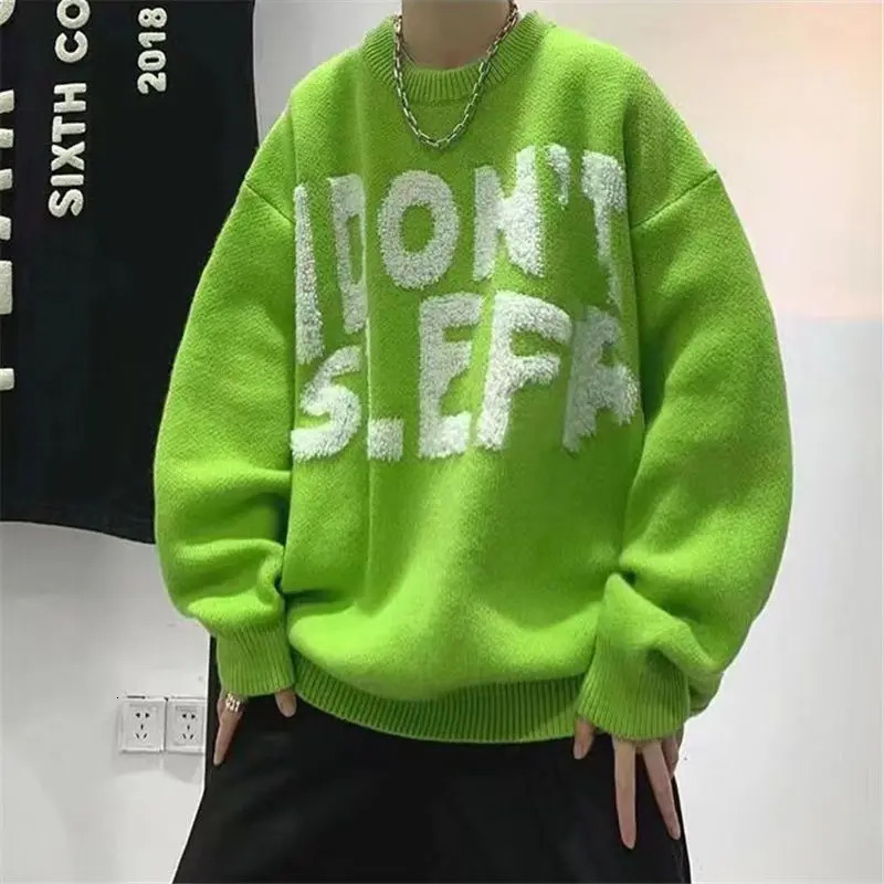 Fashion ONeck Loose Allmatch Embroidery Letter Sweater Mens Clothing Winter Korean Pullovers Casual Tops 241018