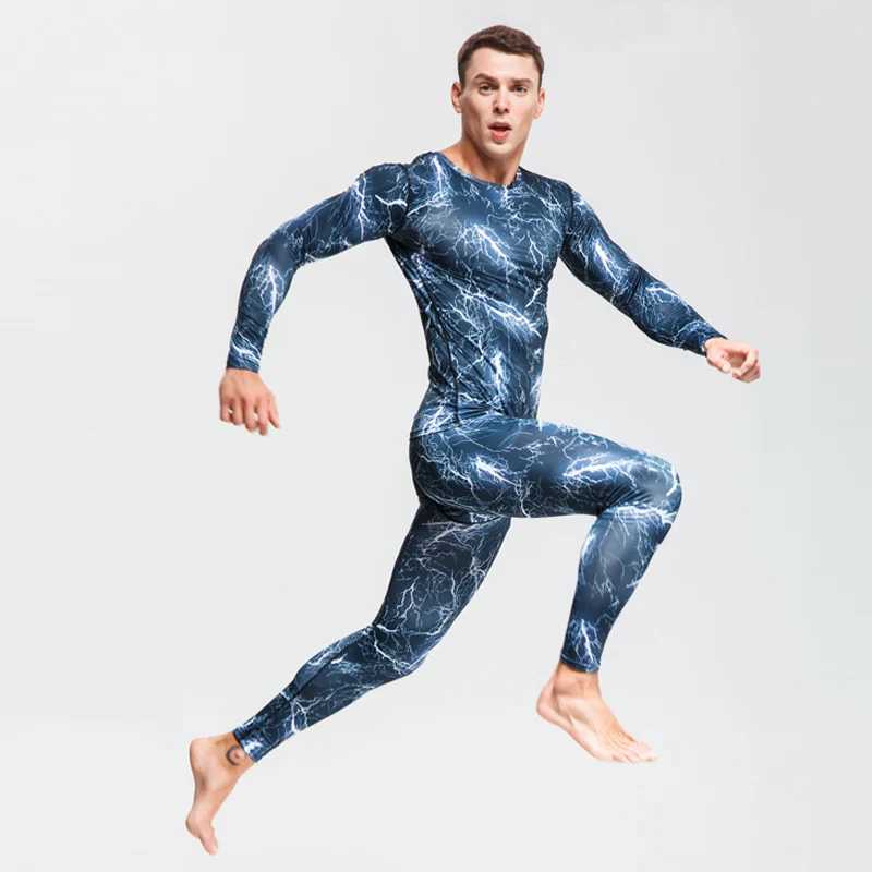 Men's Thermal Underwear Winter Suit For Men 2 Piece Men Thermal Underwear Camouflage Tracksuit Men MMA Clothing Rashgard kit Bodybuilding T-Shirt