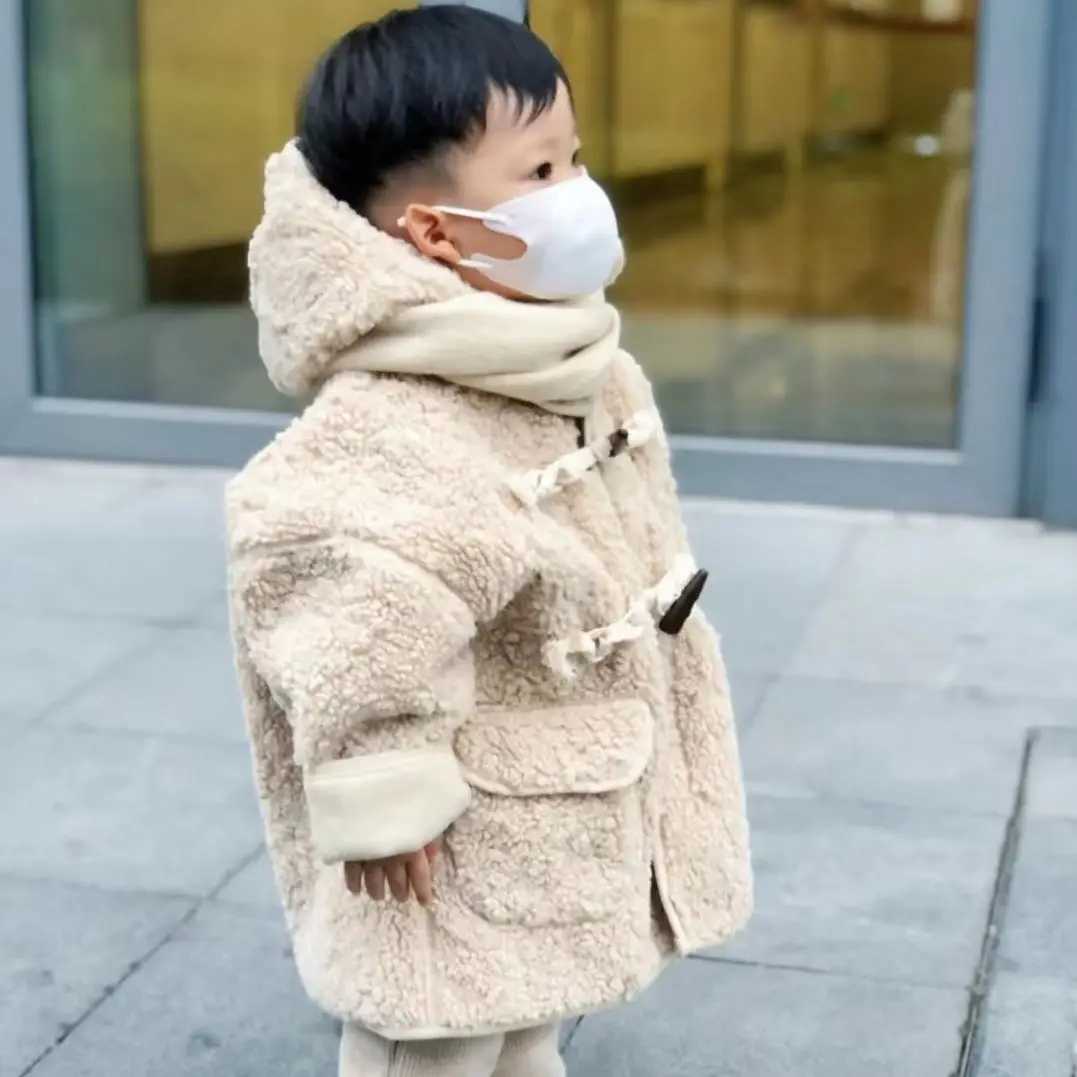 Boys and Girls Coat Cashmere Fur Medium length Hooded Coat Girls Hair Sweater Boys Clothing M241018