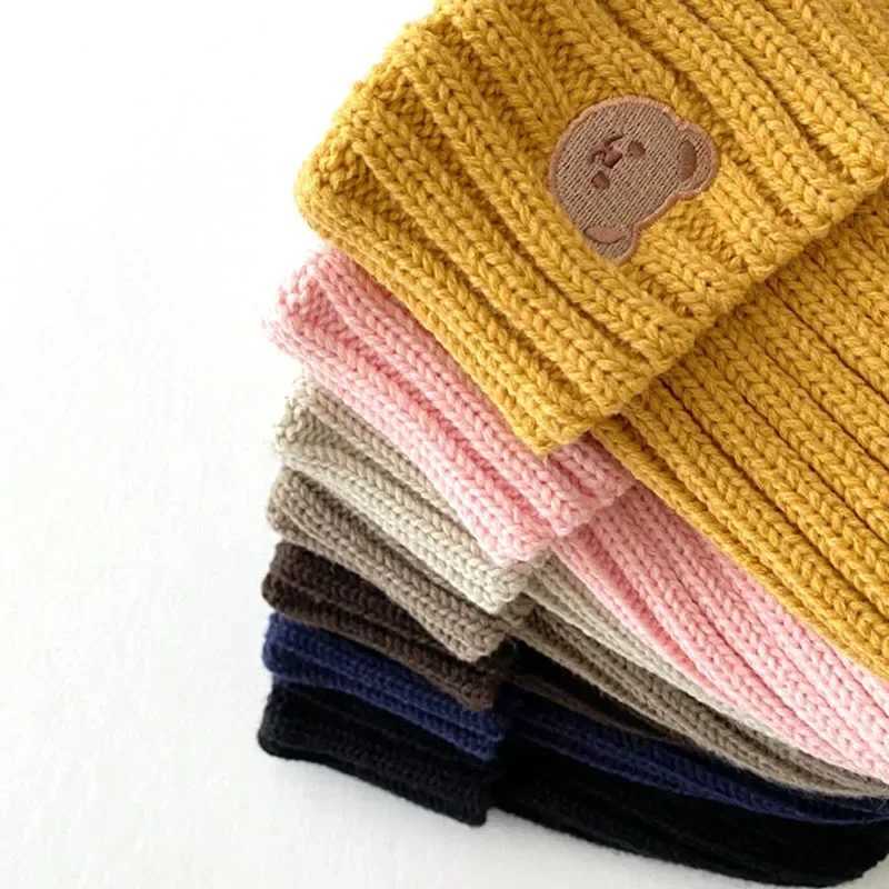 2023 Korea Spring Autumn Kids Boys Hat Candy Color Baby Boys Beanies Knit Hat Baby Girls Bear Head Embroidery Kids Knitted Hat LX241018