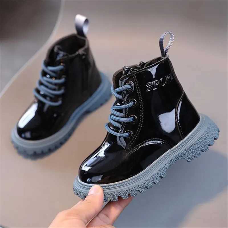 Boots Childrens Designer Boots Leather Childrens Short Ankle Boots Fashion Lace Girls Casual Shoes H241018