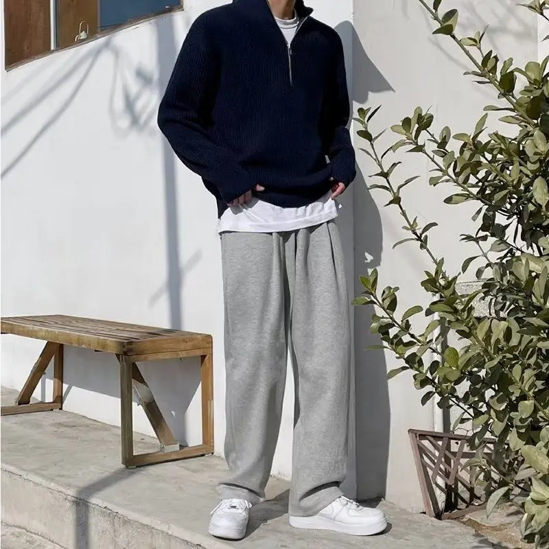 Autumn Winter Standup Collar Halfzip Sweater Mens Handsome Loose Casual High Street Sweaters Men Pullovers Male Clothes 241018