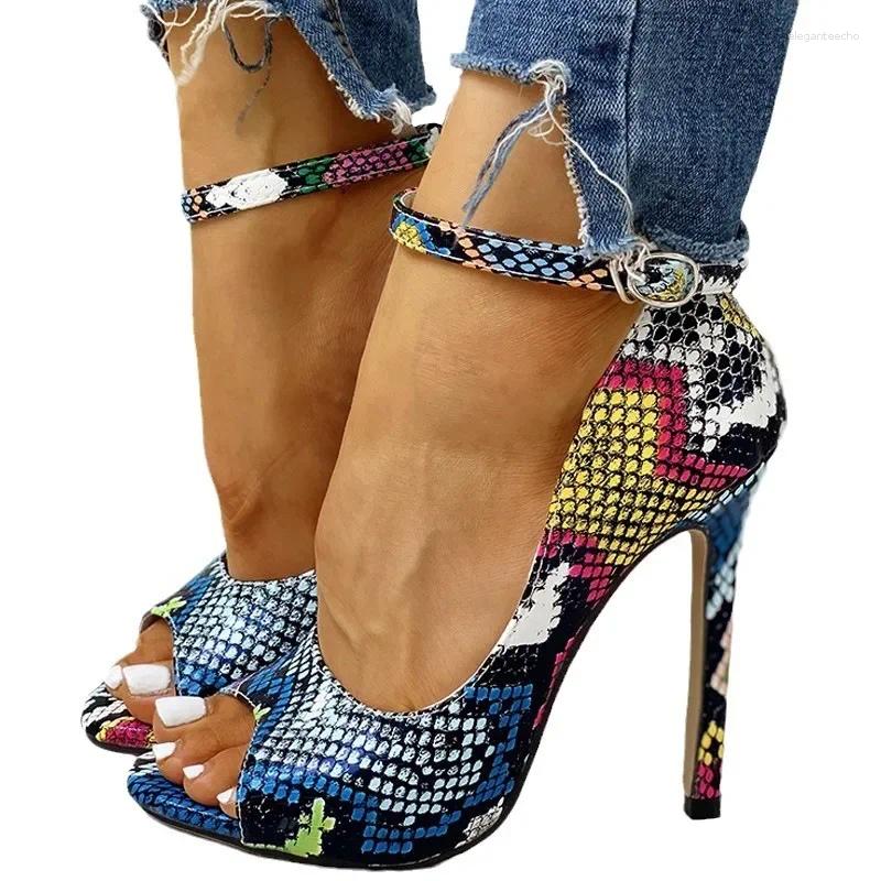 2025 S Fashion Designer Sandals Summer Leopard Print For Women Sexy Stiletto High Heels Open Toe Ankle Buckle Shoes Ladies Sandales Femme
