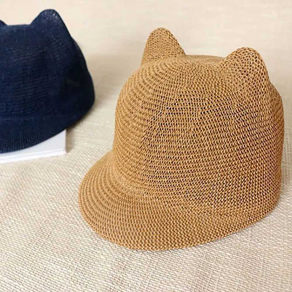 Animal Summer Sun Hat Cat Ear Baby Hat With Ears Cute Snapback Hats Outdoor Straw Cap Kids Hat LX241018