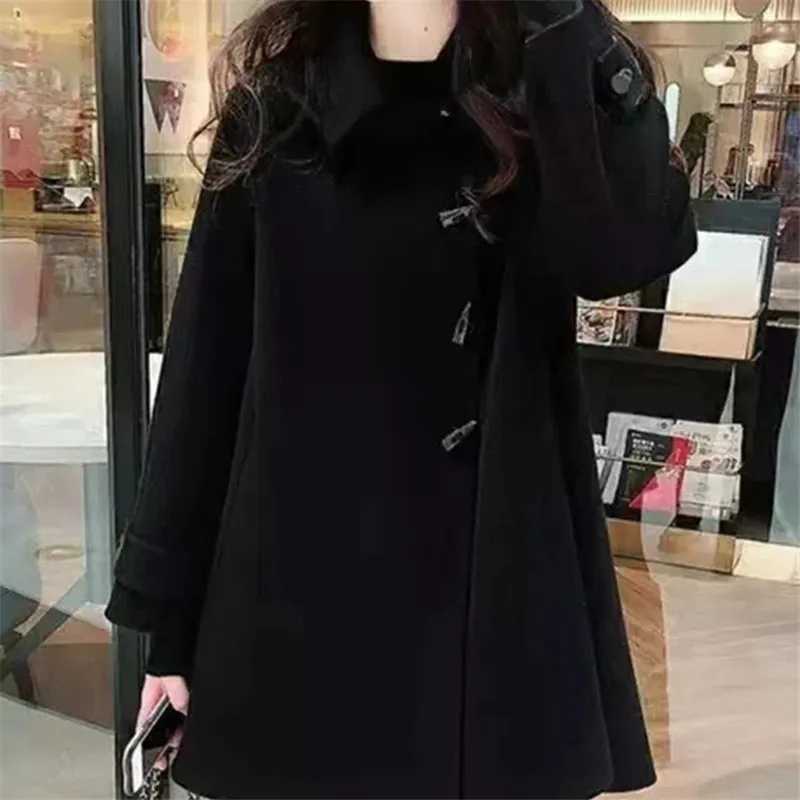 Imitate Cashmere Coat Girl 2022 New High-End Doll Collar Ladies Jacket Cape Horn Buckle Woolen Coat Autumn And Winter CoatX241009