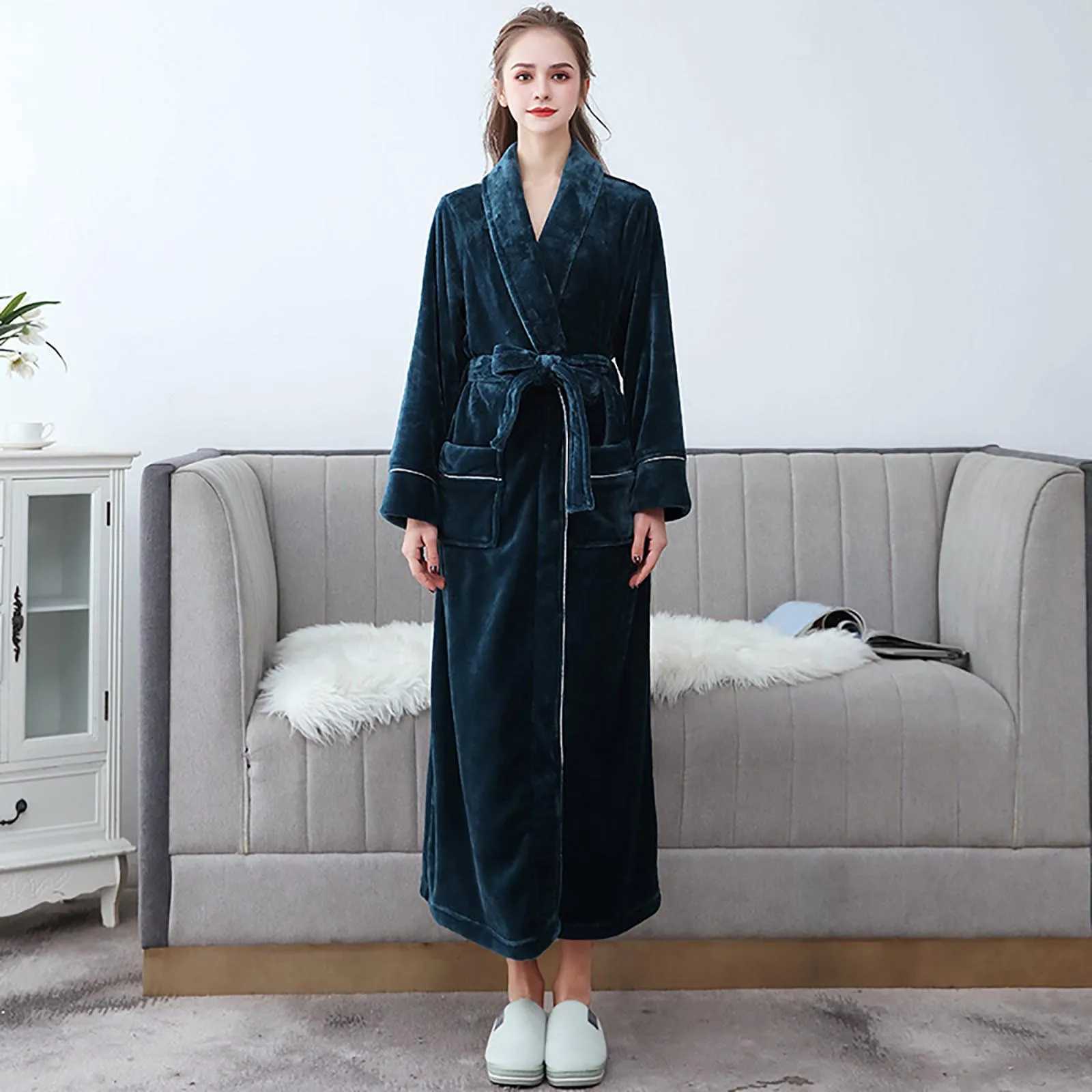 Female Autumn and Winter Warm Long Coral Velvet Thick Couple Bath Bathrobes Men Women Pajamas Shower Robe Bath Towels For AdultXJ241018