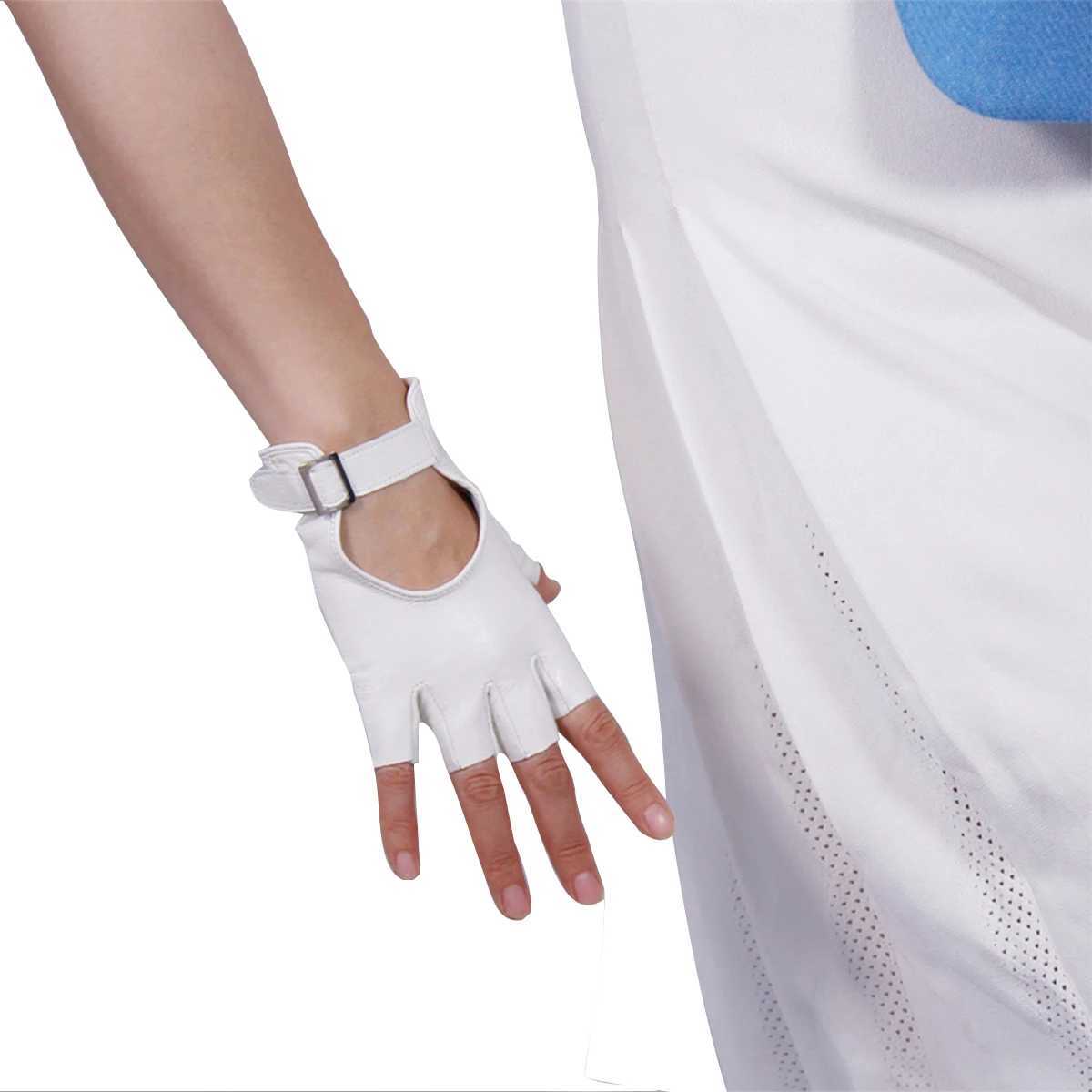 Womens white gloves finger leather sheepskin half finger Buck short sleeved outdoor driving bicycle glovesW241018