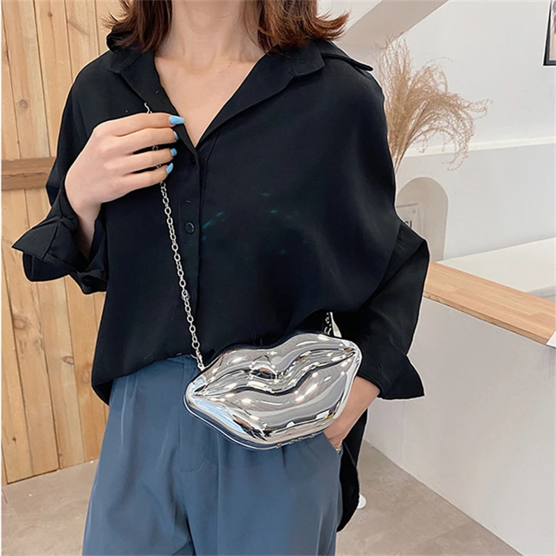 Womens small cross body bag solid handbag womens fashion cute big lips jelly red mouth chain wallet clutch shoulder bag women241018