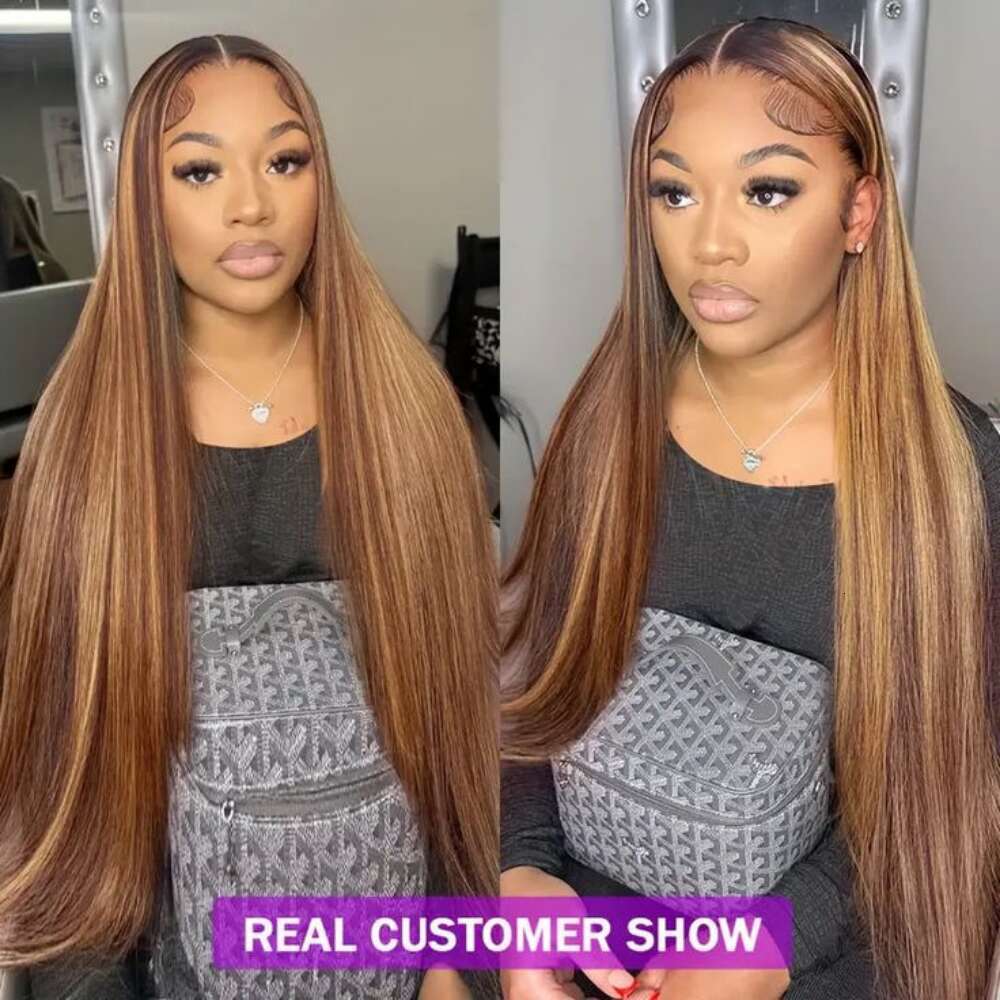 200% Density 13X6 13X4 Highlight Ombre HD Lace Front Wig 4/27 Honey Blonde Human Hair Bone Straight Lace Frontal Wigs For Women