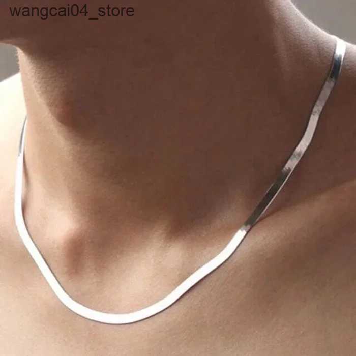Chokers 925 sterling silver 18K gold 4MM flat chain necklace suitable for womens luxurious and exquisite jewelry wedding gift necklace L240910