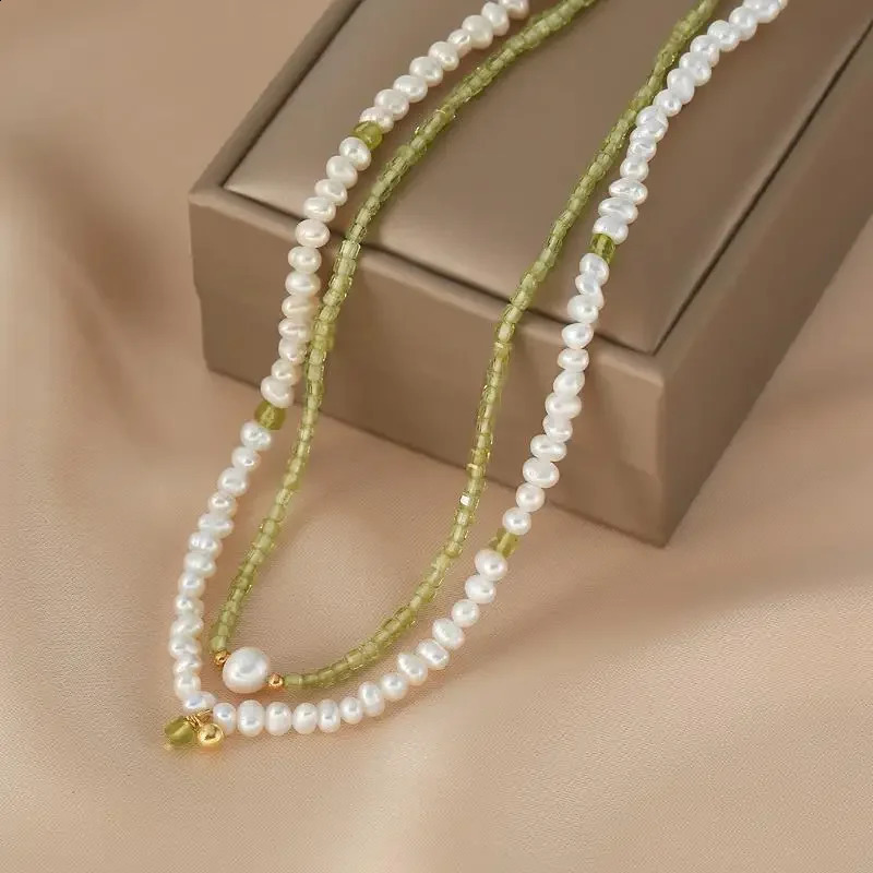 Minar Vintage freshwater pearl necklace suitable for women green natural stone outer pendant necklace 241018