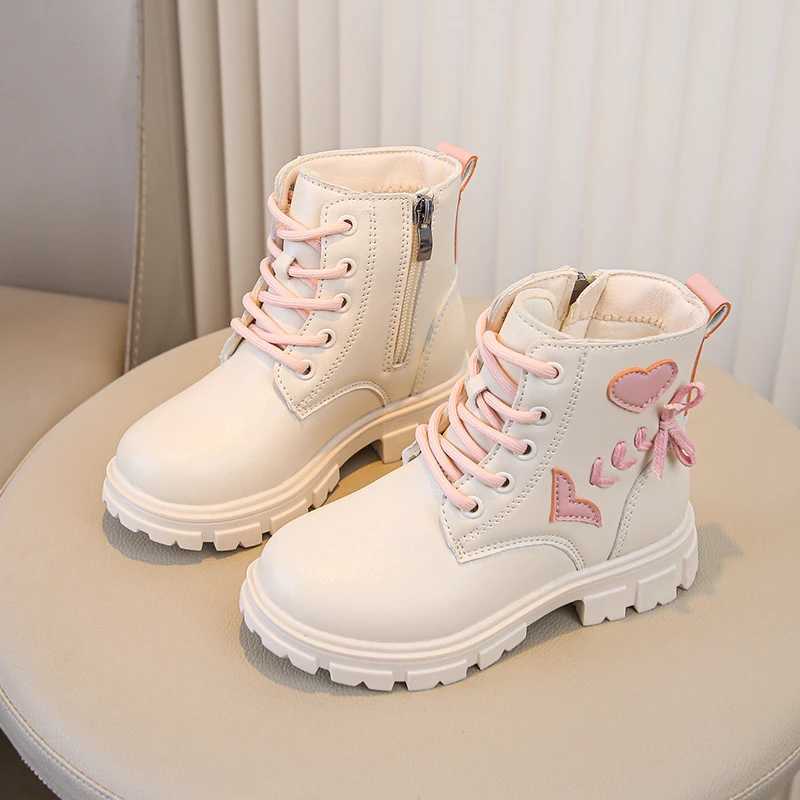Boots Girls Ankle Boots Children Fashion Boots Elegant Zipper Love Pattern Kids Princess Leather Boots Anti-Slippery Size 26-37 H241018