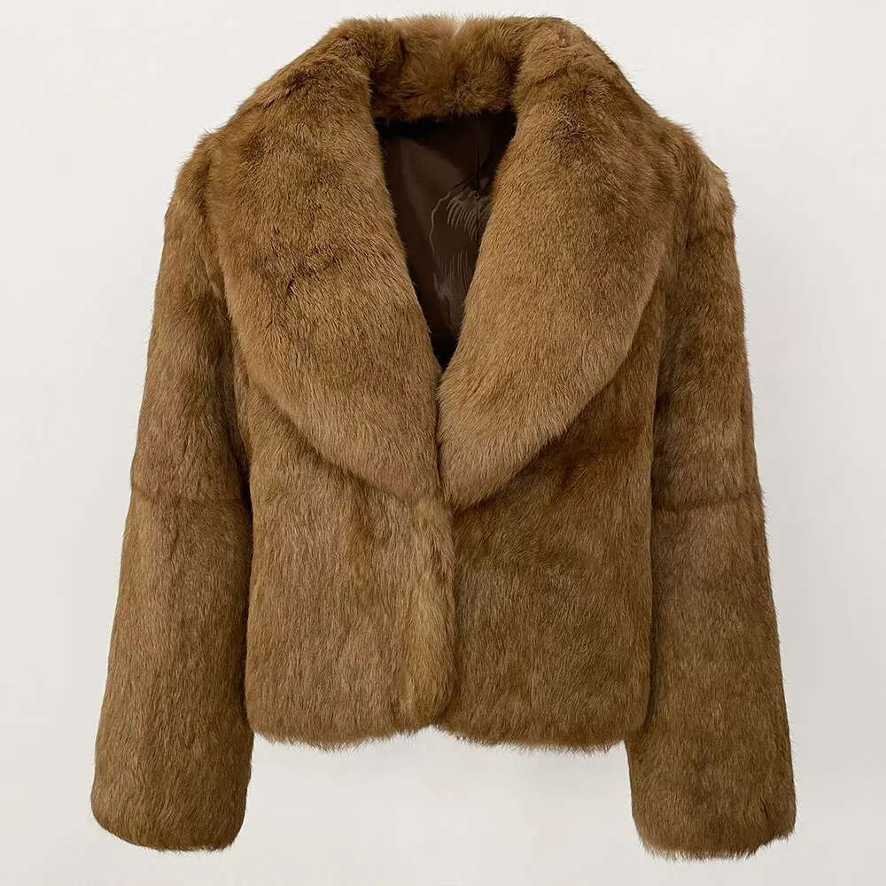 Fashion Casual New Natural Rabbit Turn-Down Collar Winter Jacket Women Thick Warm Outerwear Streetwear Real Fur Coat