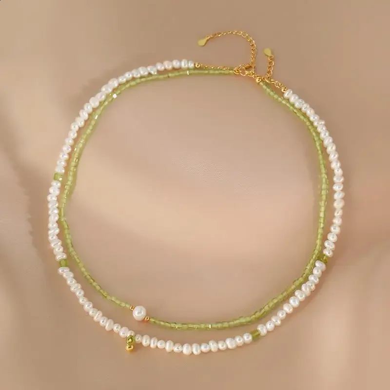 Minar Vintage freshwater pearl necklace suitable for women green natural stone outer pendant necklace 241018