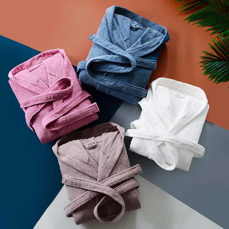 Hooded Bathrobe for Men and Women 100% Cotton Long-Sleeved Robe Absorbent Terry Fleece Thick Robe Five-star Hotel RobesXJ241018