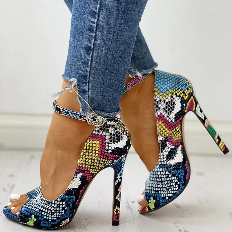 2025 S Fashion Designer Sandals Summer Leopard Print For Women Sexy Stiletto High Heels Open Toe Ankle Buckle Shoes Ladies Sandales Femme