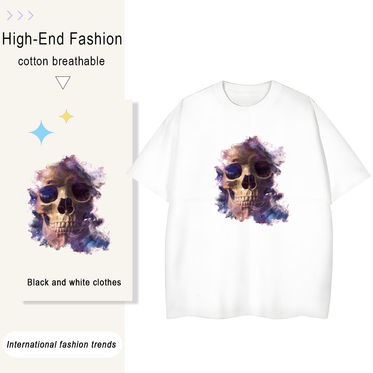 Brand T-Shirts 230g Cotton Short sleeve Soft High Street Hip Hop skull Women Tees Unisex Anime Print Polos