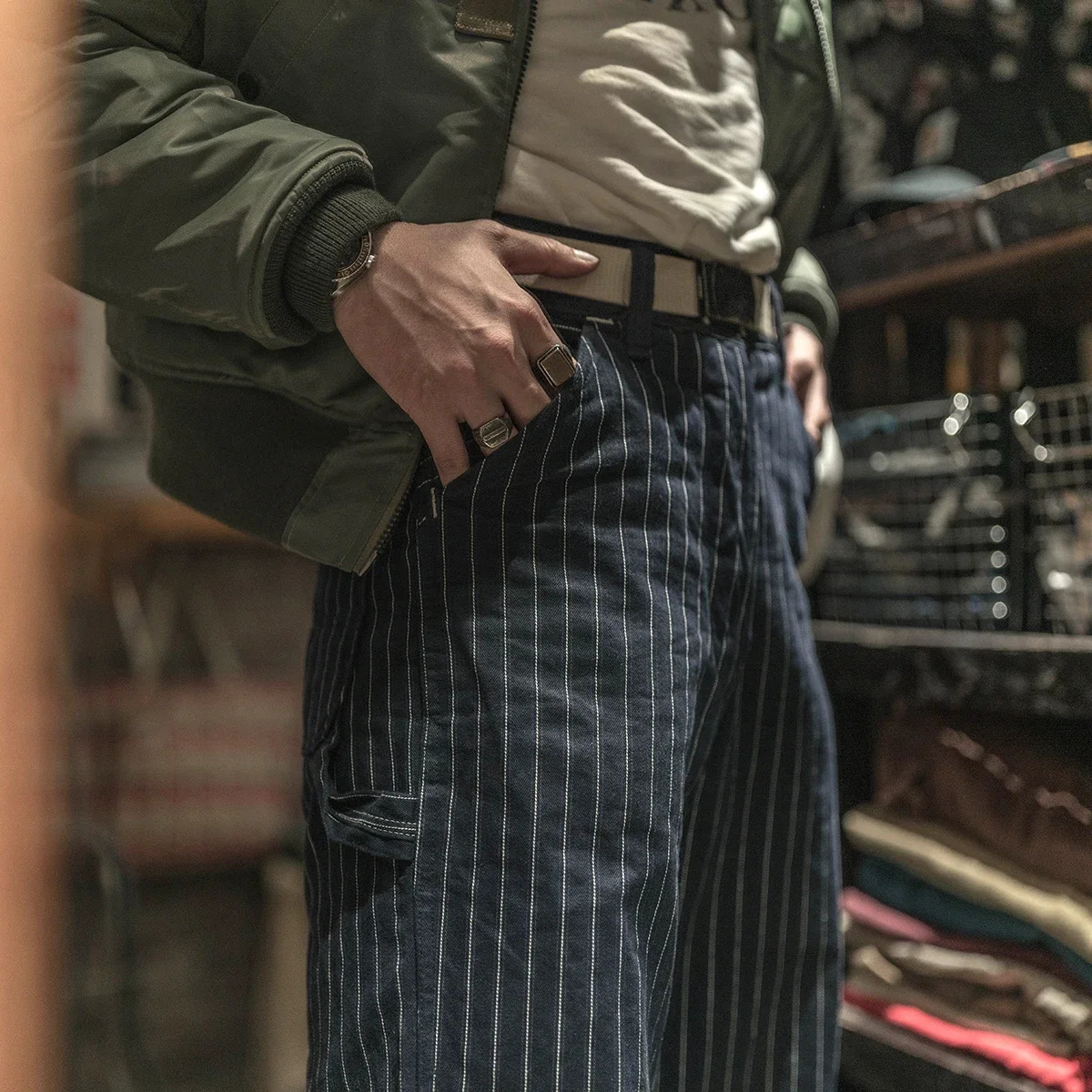 Bronson 50s Mechanic Work Pants Vintage Railroad Carpenter Stripe Trousers Workwear 241018