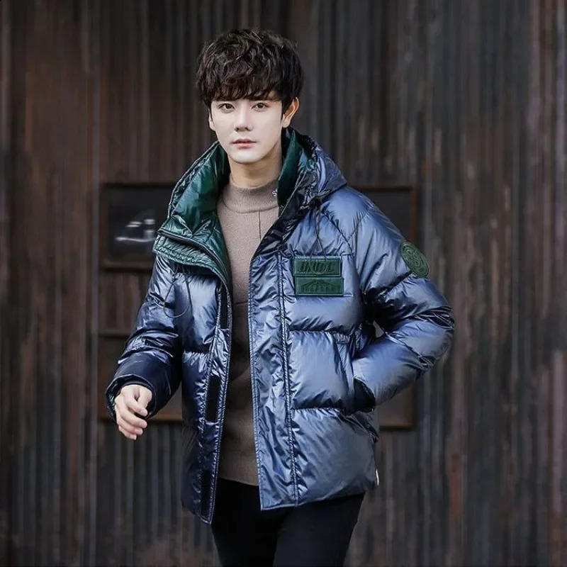 Winter Men Down Jacket Thicken Warm Male Short Hooded Glossy Wash-Free White Duck Down Coat Casual Plus Size Fashion Outwear 241017