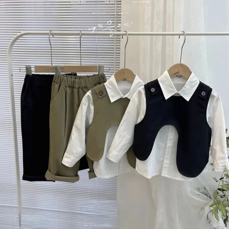 3 PCS set Spring Boy Clothing set Casual vest top Pant Kid Children baby toddler boy korea clothes 1-8 years 241017