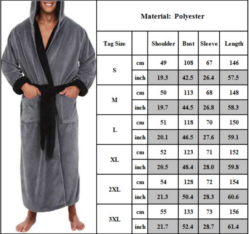 New Mens Bathrobe Long Dressing Fleece Hooded Nightgown Autumn and Winter Oversized Long Sleeve Pajamas Males Home ClothingXJ241018
